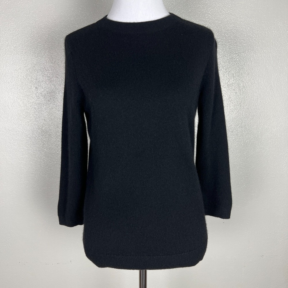 Talbots 100% Cashmere Sweater Women Small Petite Black 3/4 Sleeve Classic Luxury